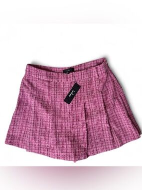 Lulus Pink Tweed Skort Pleated Mini Size L NWT